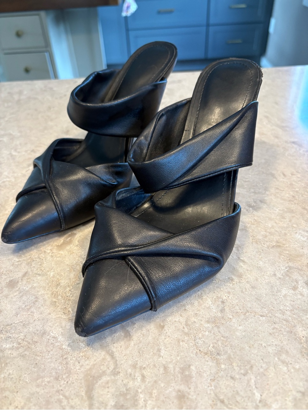 Marc Fisher Black Pointed-Toe Cross-Strap Mules